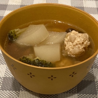 レンコン入り鶏団子の大根スープ